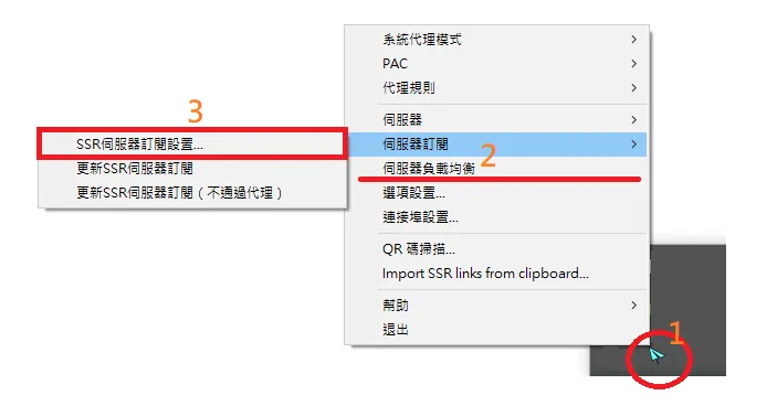 開啟 SSR 伺服器訂閱設置 畫面